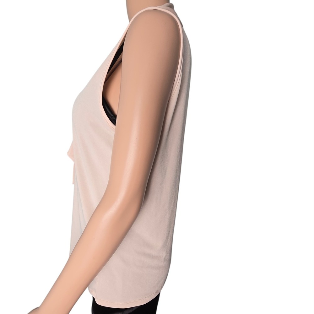 Karl Lagerfeld Paris Blush Pink Tie Neck Sleeveless Blouse Faux Pearl Accent M - Picture 3 of 9